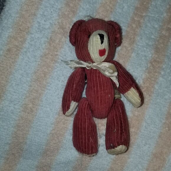 CORDUROY TEDDY BEAR CHRISTMAS ORNAMENTS VINTAGE - Picture 1 of 14